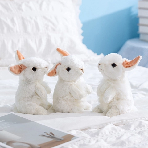 Peluche Di Coniglio Realistico Pelliccia Sintetica Bianca Bambola Di Coniglietto In Piedi Animale Di Peluche Decorazione Casa