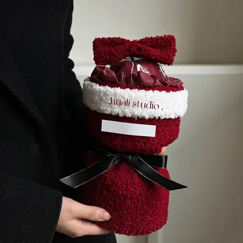 Christmas DIY Wrapping Material Lambswool Teddy Velvet Fabric Ribbon For Apple Bouquet Gift Packaging Xmas Decor