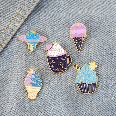 Espace Univers Dessin Animé Glace Cupcake Broche En Émail Ensemble Créatif Alliage Badge Revers Bijoux Pour Vêtements Sacs