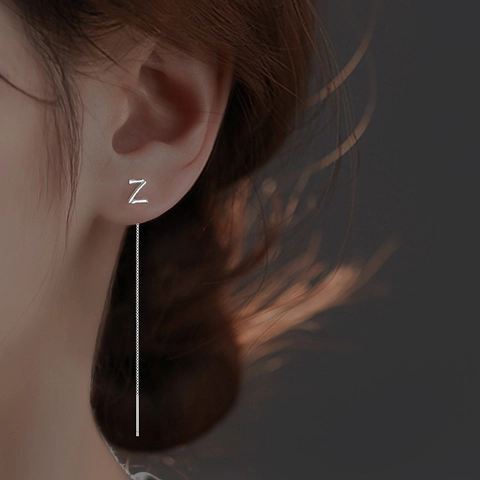 Orecchini a Filo con Lettera Color Argento Minimalisti per Donna Catena Lunga Nappina Earline Iniziale A-Z Gioielli Regalo