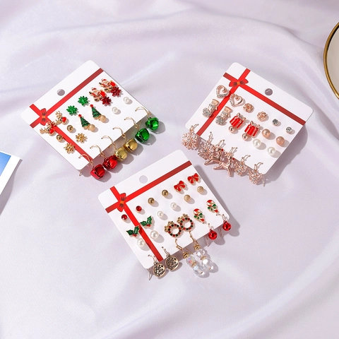 Christmas Earring Sets Assorted Santa Claus Christmas Tree Enamel Reindeer Snowflake Stud Drop Earrings For Women Jewelry