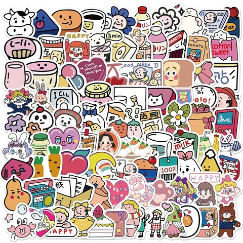 Cute Cartoon Doodle Stickers For Suitcase Laptop Diary Decoration Kawaii Self Adhesive Waterproof Vinyl Decals For Teens