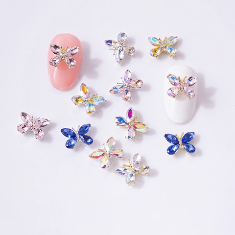Schmetterling Nail Art Charms Legierung Straßstein Luxus Aurora Funkelnde Maniküre Zubehör Für DIY Dekoration Elegant Damen