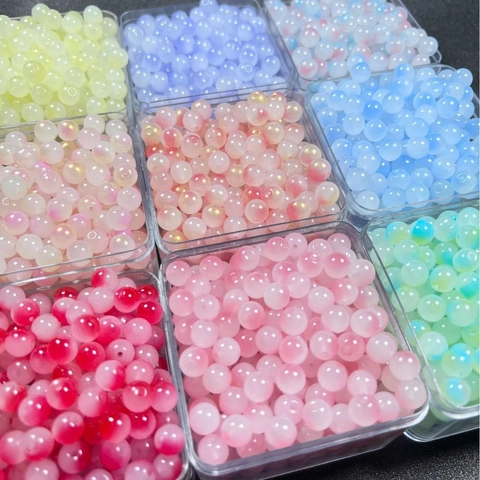 Glass Round Loose Beads Gradient Crackle Texture For DIY Jewelry Making Bracelet Handcrafted Crafting Accessories Colorful