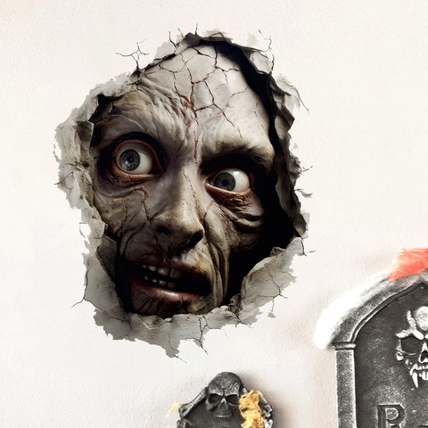 3D Halloween Wandtattoo Horror Zombie Monster Gesicht Wanddurchbruch Effekt PVC Selbstklebend Geisterhaus Deko