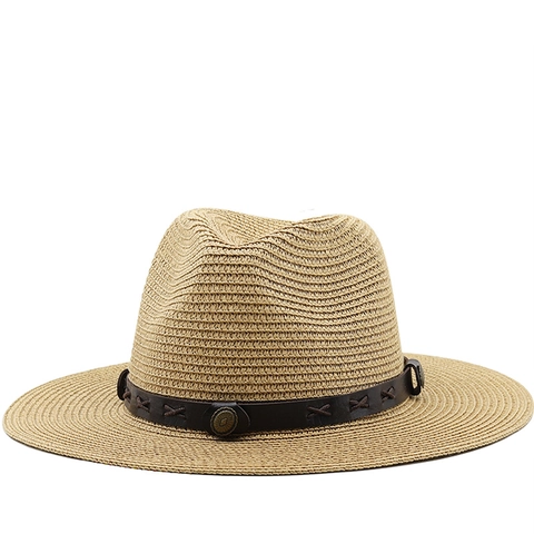 Sombrero Fedora De Paja De Papel De Ala Ancha Para Mujeres Hombres Protección Solar Vintage Panamá Con Banda De Cuero
