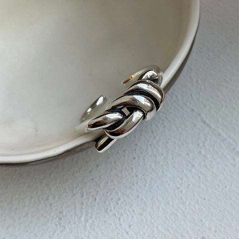 Minimalistischer Knotenring Aus 925 Sterling Silber Seildrehdesign Verstellbar Retro-Stil Geometrischer Schmuck Für Damen