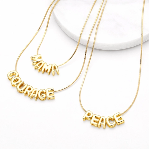 Minimalist Bubble Initial Alphabet Pendant Necklace Gold Plated Copper High Polish Snake Chain Women Fashion Jewelry