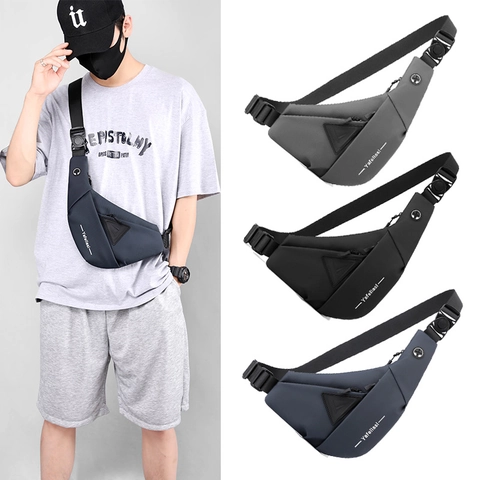 Bolso Bandolera Hombre Material Sintético Impermeable Bolso Pecho Con Agujero Para Auriculares Para Ciclismo Minimalista