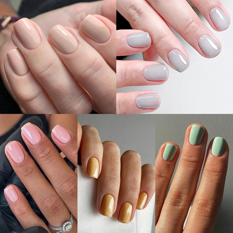 Solid Color Press On Nails Short Square Fake Nails Glossy Full Cover False Nails For Women Simple Daily Wear