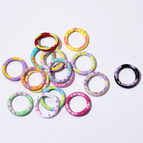 Legierung Lackiert Gepunktet Rund Feder O Ringe Schnallen Tor Schlüsselbund Verbinder DIY Schmuckherstellung Taschenzubehör