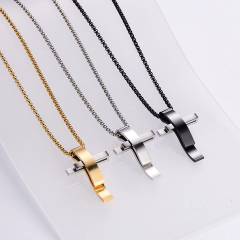 Collar Con Colgante De Cruz Acero Inoxidable Doble Capa Joyería Religiosa Para Hombres Y Mujeres Cadena De Caja Elegante