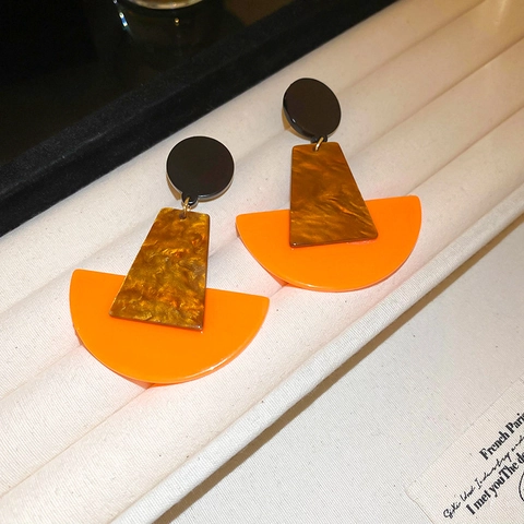 Orecchini Pendenti Geometrici In Acrilico A Contrasto Con Perno In Argento Motivo Marmo Per Donna Gioielli