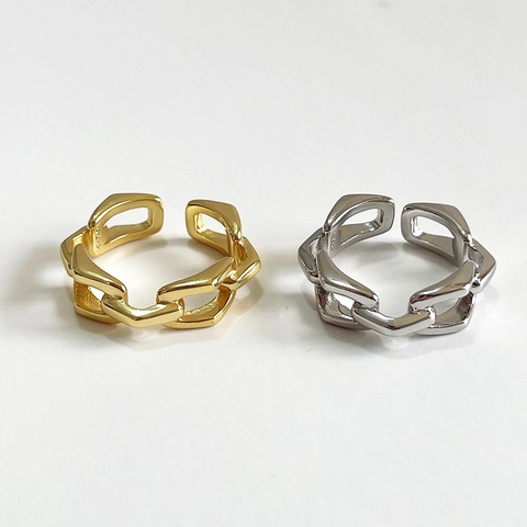 925 Sterling Silver Geometric Chain Link Ring For Women Open Adjustable Minimalist Index Finger Jewelry Niche Design