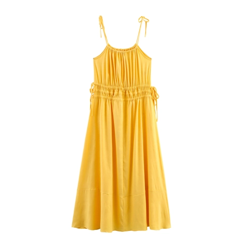 Dames Zomer Maxi Jurk Mouwloos Met Strikbandjes Gesmokte Hoge Taille Effen Kleur Polyester Vakantiestijl Elegant