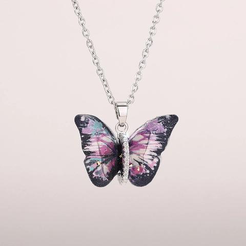 Schmetterling Anhänger Halskette Kupfer Acryl Flügel Farbverlauf Sternenhimmel Zirkonia Einlage Schmuck Für Damen