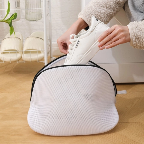 Shoe Washing Bag Polyester Mesh Zippered Laundry Bag Machine Wash Protective Net For Sneakers Travel Storage Case
