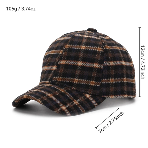 Cappellino Da Baseball Vintage A Quadretti Trama Di Lana Spessa Autunno Inverno Fibbia Regolabile Uomo Donna