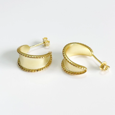 Gold Vergoldete C-Form Breite Creolen Mit 925 Sterling Silber Ohrstecker Minimalistischer Perlenrand Schmuck Für Damen