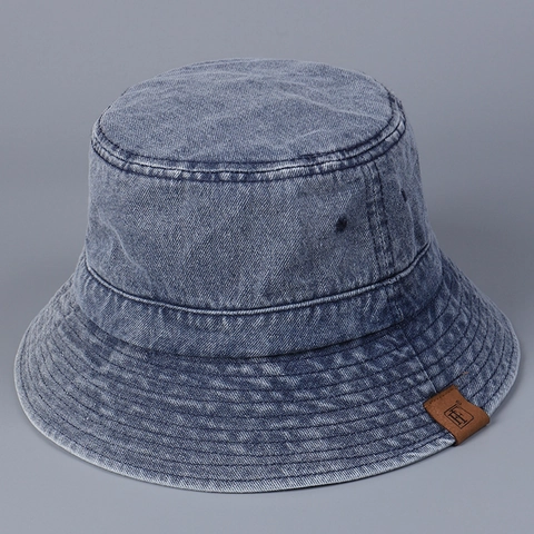 Cappello Da Pescatore In Denim Lavato Vintage Retro Cotone Berretto Parasole Con Patch In Pelle Per Uomo Donna