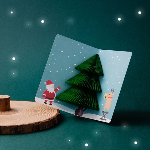 3D Christmas Pop Up Greeting Cards Honeycomb Paper Ball Santa Claus Reindeer Snowman Holiday Gift With Envelopes Stickers