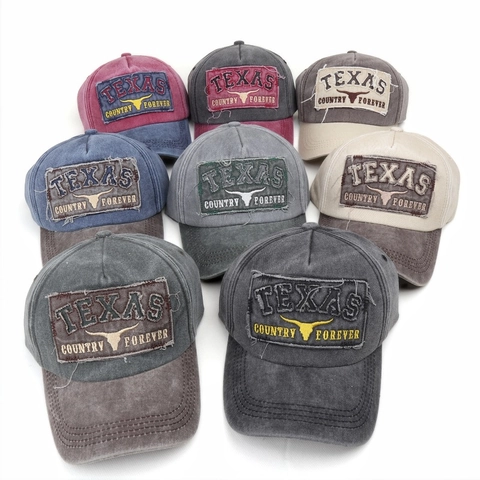 Casquette De Baseball En Coton Lavé Vintage Texas Patch Brodé Crâne De Taureau Casquette Soleil Ajustable Hommes Femmes
