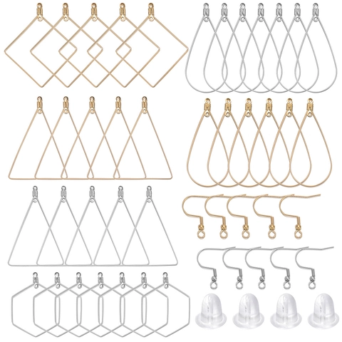 Stainless Steel Geometric Earring Making Supplies DIY Jewelry Craft Components Gold Silver Ear Hooks Silicone Earring Backs