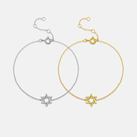 Bracciale Esagramma in Argento Sterling 925 per Donna Zirconia Minimalista Stella a Sei Punte Bracciale Regolabile Gioielli alla Moda Regalo