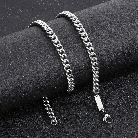 Collar De Cadena Cubana De Acero Inoxidable Para Hombre Joyería Estilo Hip Hop Con Placa Rectangular Grabable
