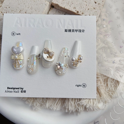 5D Relief Nail Art Stickers Embossed White Artificial Pearl String Design Self Adhesive 3D Manicure DIY Decals For Women Girls