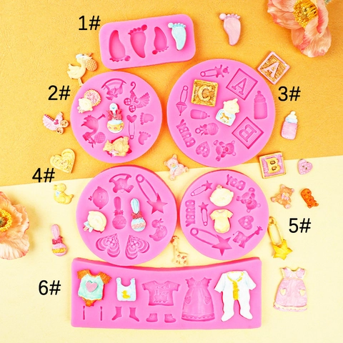 Stampo In Silicone Tema Neonato Impronte Vestiti Biberon Fondant Cioccolato Decorazione Torte Fai Da Te Rosa Grigio