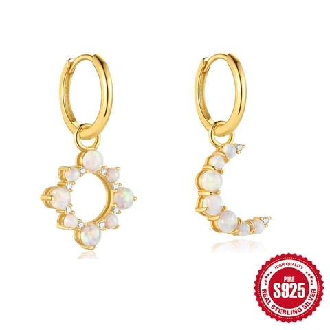 925 Sterlingsilber Sonne Mond Creolen Für Damen Vergoldet Opal Zirkonia Einfache Geometrische Stern Anhänger Ohrringe Schmuck