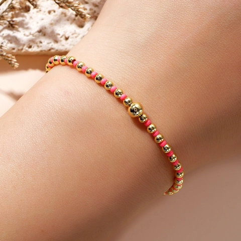 Beaded Bracelet Women Elastic Semi Precious Stone With Gold Plated Metal Beads Bohemian Stackable Minimalist Jewelry