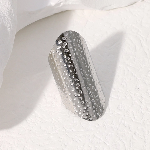 Hammered Texture Wide Band Ring Stainless Steel Adjustable Open Ring Punk Street Style Jewelry
