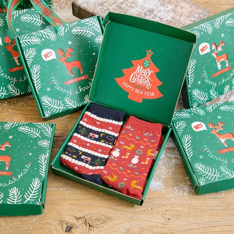 Confezione Regalo Calze Di Natale Cotone Maglia Jacquard Metà Polpaccio Caldo Inverno Regalo Per Uomini Donne