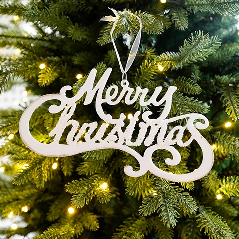 Scritta Merry Christmas Decorazione Da Appendere Acrilico Glitterato Plastica Ornamento Albero Di Natale Festa Festosa