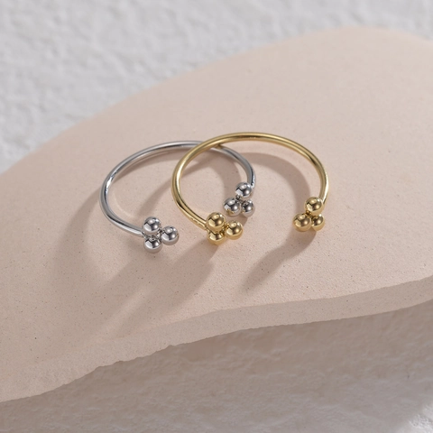 Anillo Abierto Ajustable De Acero Inoxidable Para Mujer Joyería De Dedo Geométrica Minimalista Con Racimo De Cuentas