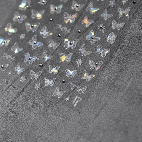 Butterfly Nail Art Stickers Holographic Laser Starburst 3D Self Adhesive Decals With Rhinestones Japanese Style Manicure DIY