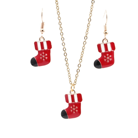 Collana E Orecchini Calza Di Natale Lega Smalto Rosso Bianco Per Regalo Di Festa Donne Novità