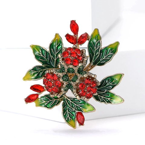 Broche de Rosa de Aleación y Diamantes de Imitación Estilo Coreano Elegante Broche de Planta de Esmalte para Ropa Mujer