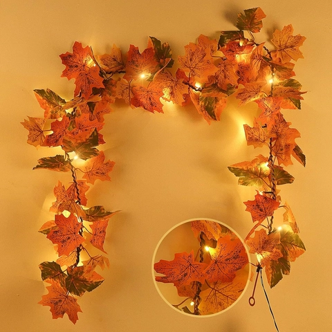 Artificial Maple Leaf Garland Fall Foliage Vine Hanging Decor Home Thanksgiving Wedding Party Autumn Halloween Realistic