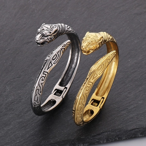 Heren Tijgerkop Ketting Armband Ring En Oorknopjes Roestvrij Staal 316L Punk Retro Sieraden