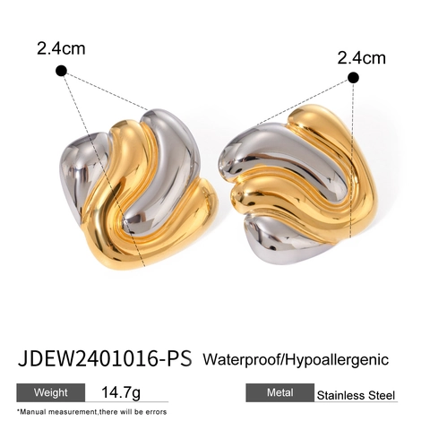 Moderne Roestvrij Stalen Tweekleurige Goud En Zilveren Golf Oorknopjes Voor Vrouwen Waterdicht Hypoallergeen Vintage Sieraden