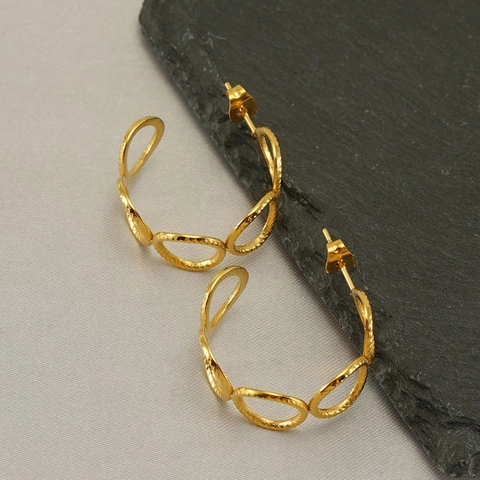 Pendientes De Aro Huecos De Acero Inoxidable Oro Circular Texturizado Interconectado Bucle Redondo Joyería Moda Niche