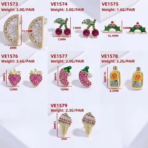 Kreative Kupfer Frucht Zirkonia Ohrstecker Ananas Erdbeere Kirsche Banane Eiscreme Form Bunte Ohrringe Für Damen Schmuck