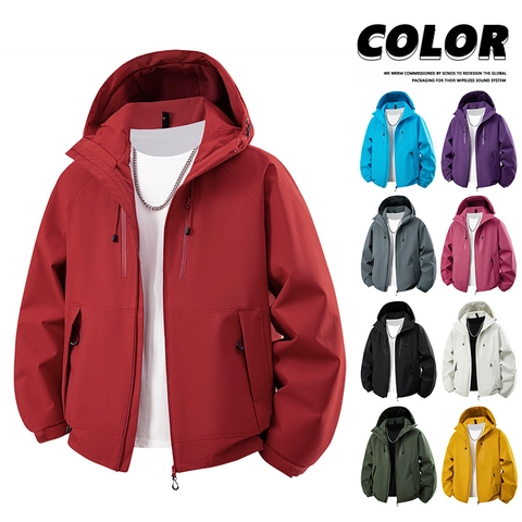 Veste à Capuche Homme Coupe-Vent Imperméable Extérieur Décontracté Multi-Poches Manteau Polyester Fermeture Éclair