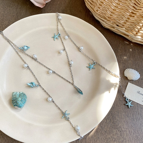Collana Nappa Stella Marina Conchiglia Perla Artificial Stile Spiaggia Vacanze Oceano Lega Catena Lunga Argento Gioielli Estate