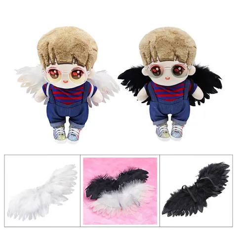 Feder Engel Flügel Für Baumwollpuppen Ball Jointed Dolls Plüschtier Deko Requisiten Mit Elastischem Gurt Schwarz Weiß