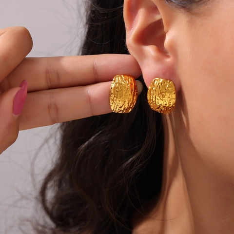 Irregular Geometric Titanium Steel Hammered Texture Stud Earrings For Women Gold Silver Plated Vintage Niche Style Earrings