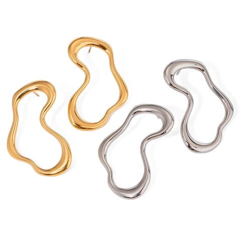 Hollow Irregular Wave Earrings 18K Gold Plated Stainless Steel Vintage Trendy Jewelry For Women Hypoallergenic Waterproof